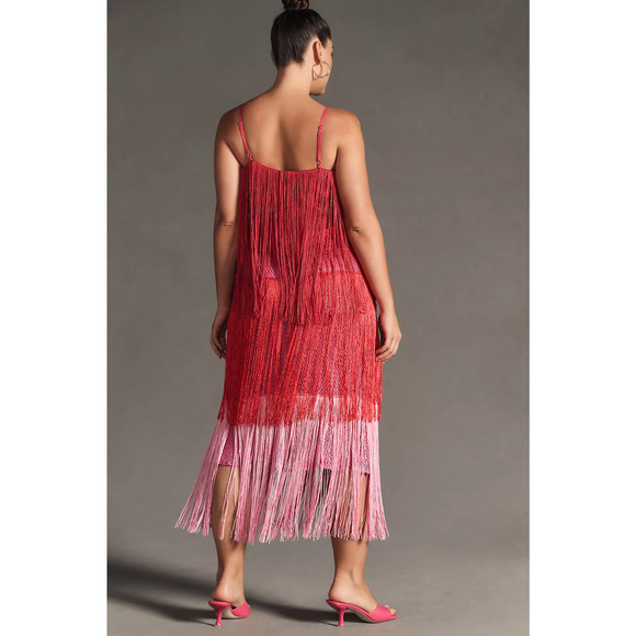 NWT Anthropologie Tiered Fringe Ombre Dress- Large - Picture 4 of 6